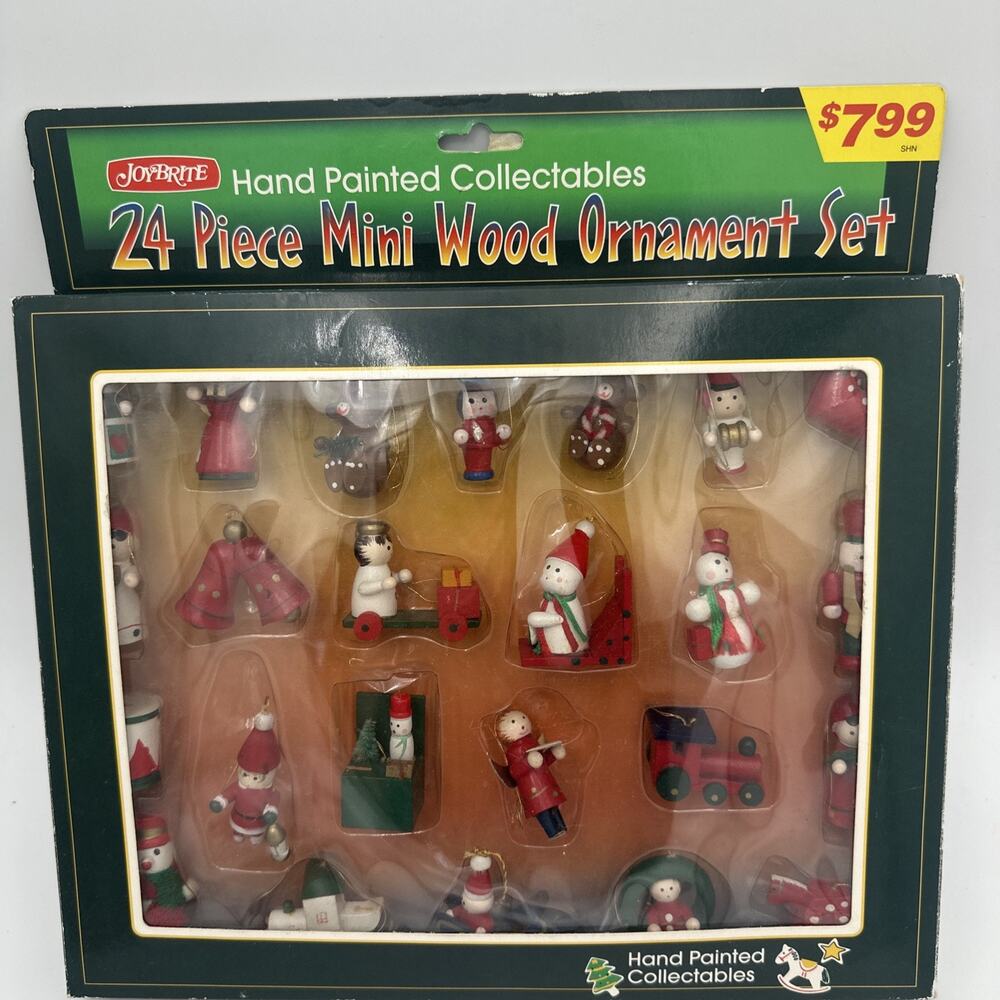 Vintage Mini Wooden Ornaments 24 Pc. Set Hand Painted Christmas Joy Brite